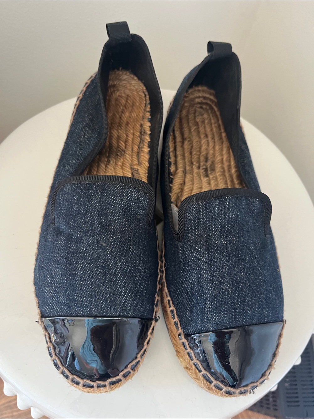 Fendi Blue and Black Espadrilles with Woven Jute Sole